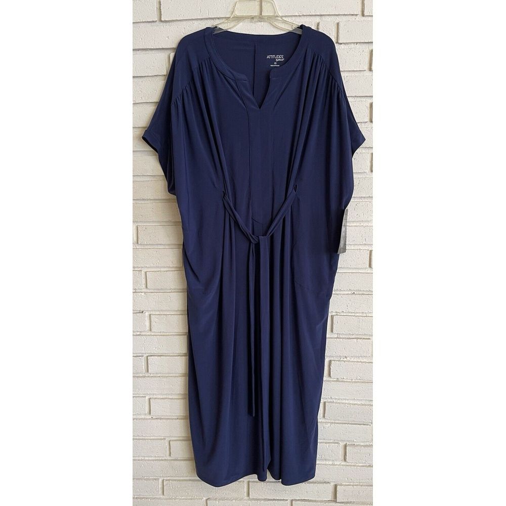 NEW Attitudes by Renee Everywhere Everyway Dress Navy Blue Tie Waist size 1X